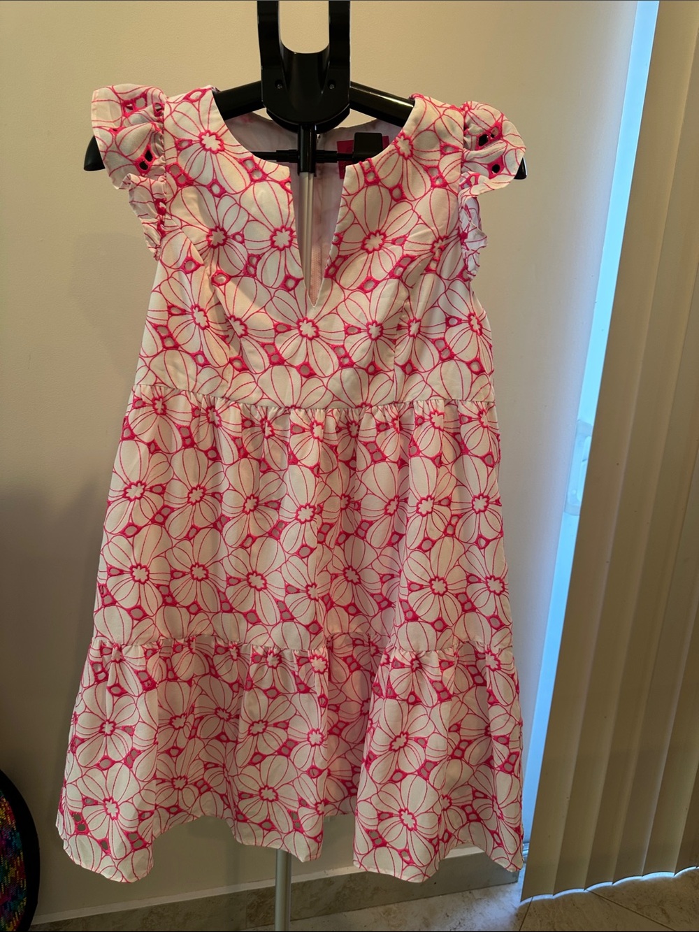 Lilly Pulitzer Pink & White Embroidered Eyelet Tired Dress